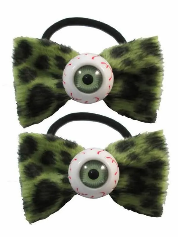 Kreepsville Gothic Haargummis Set Augen Schleife Leo-Grün