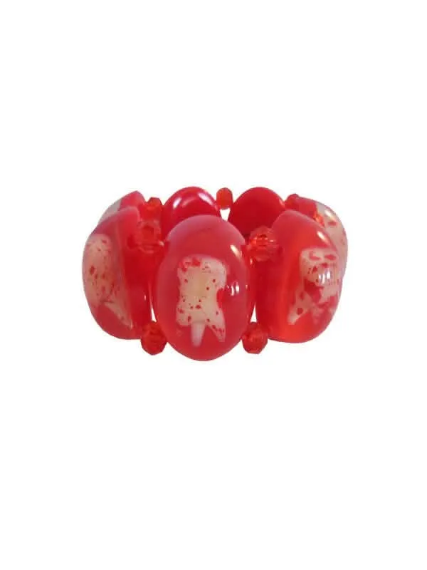 Kreepsville Gothic Armband mit Zähnen rot-weiß
