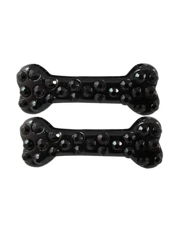 Kreepsville Gothic Hair Clip Set Bone Rhinestones black
