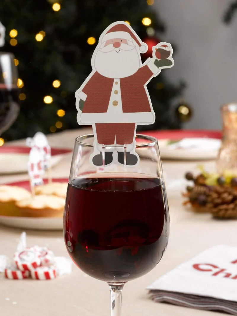 10 Weihnachtsmann Trinkglasmarker rot-weiß 9x5,5cm