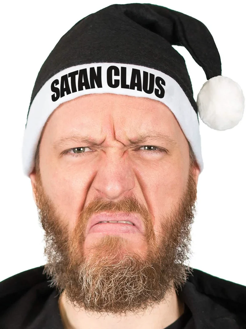 Satan Claus Weihnachtsmann-Mütze für Erwachsene schwarz-weiss