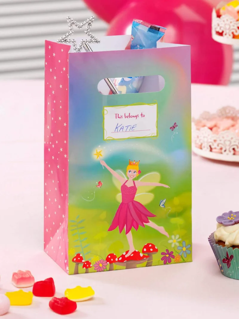 5 Geschenktüten Feen Party rosa-grün 27x15cm