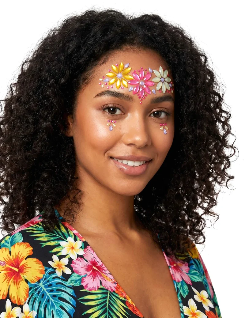 Selbstklebender Gesichtsschmuck, bunte Blumen