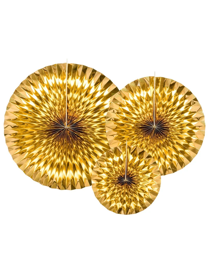 3 goldene Papierrosen 40, 32 und 23 cm für schicke Dekoration