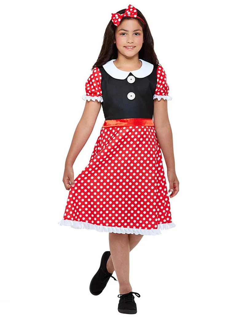 Hübsches Maus-Kostüm für Fasching Mädchenkostüm rot-schwarz