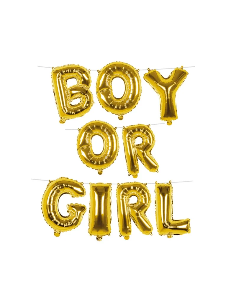 Girlande aus Aluminiumballons Buchstaben "Boy or Girl" 4 m golden