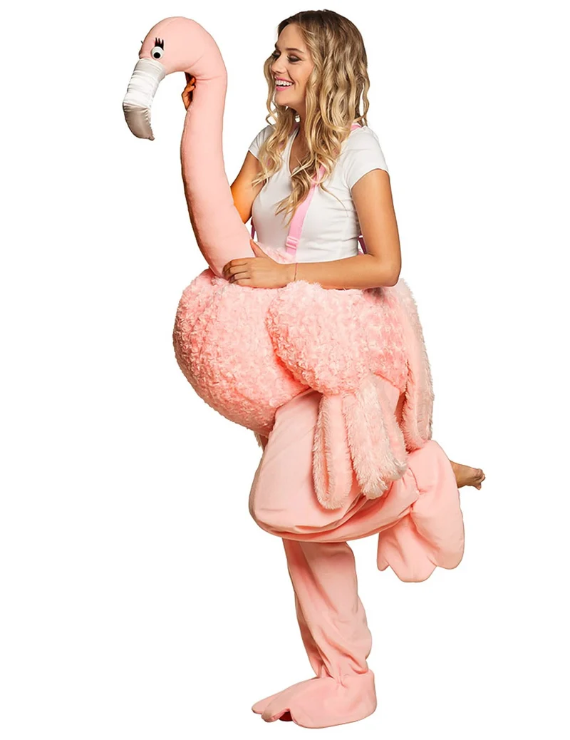Flamingo Huckepack-Kostüm für Erwachsene Fasching rosa