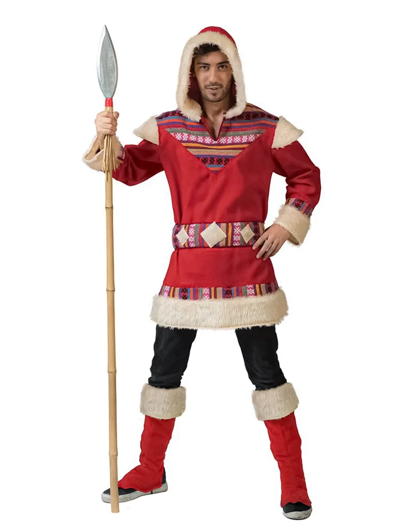 Eskimo-Verkleidung für Herren Inuit-Kostüm rot-weiss