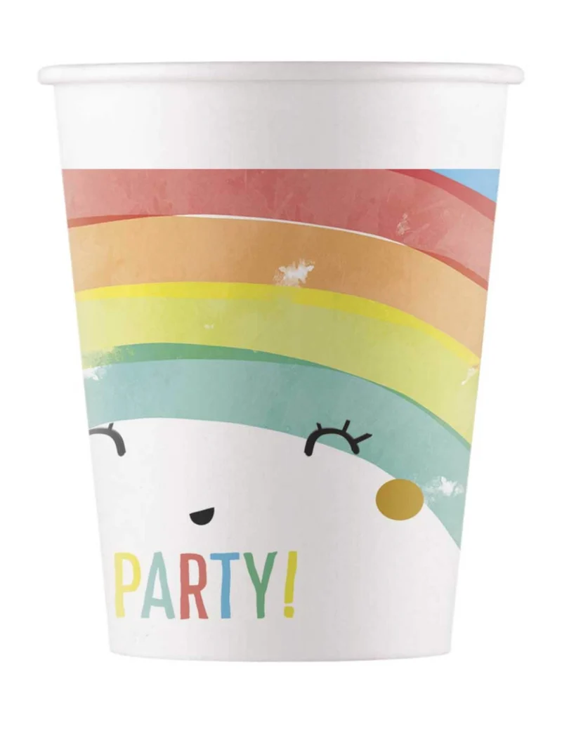 8 Pappbecher Regenbogen Party 200 ml Regenbogen
