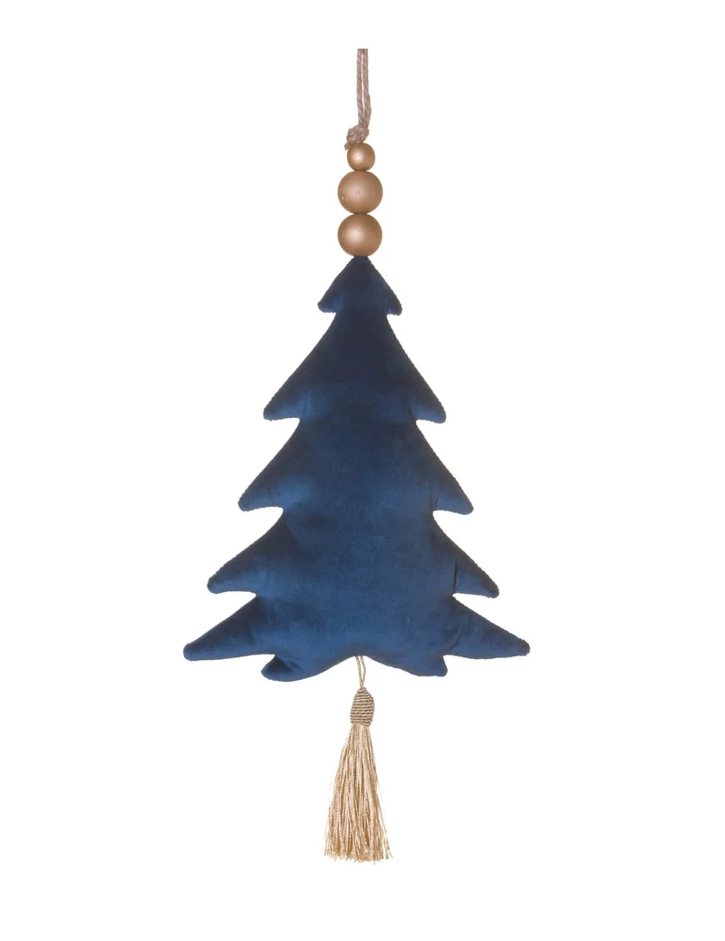Samtmarineblauer Tannenbaum-Anhänger 22 cm mit Quaste