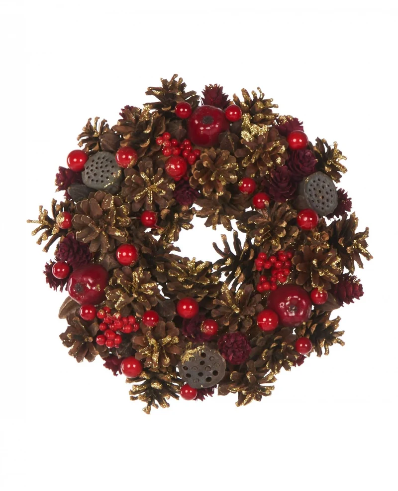 Weihnachtskranz rote Beeren 25 cm und Tannenzapfen