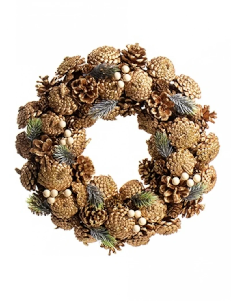 Natürlicher Weihnachtskranz goldene Tannenzapfen 35 cm schicke Deko