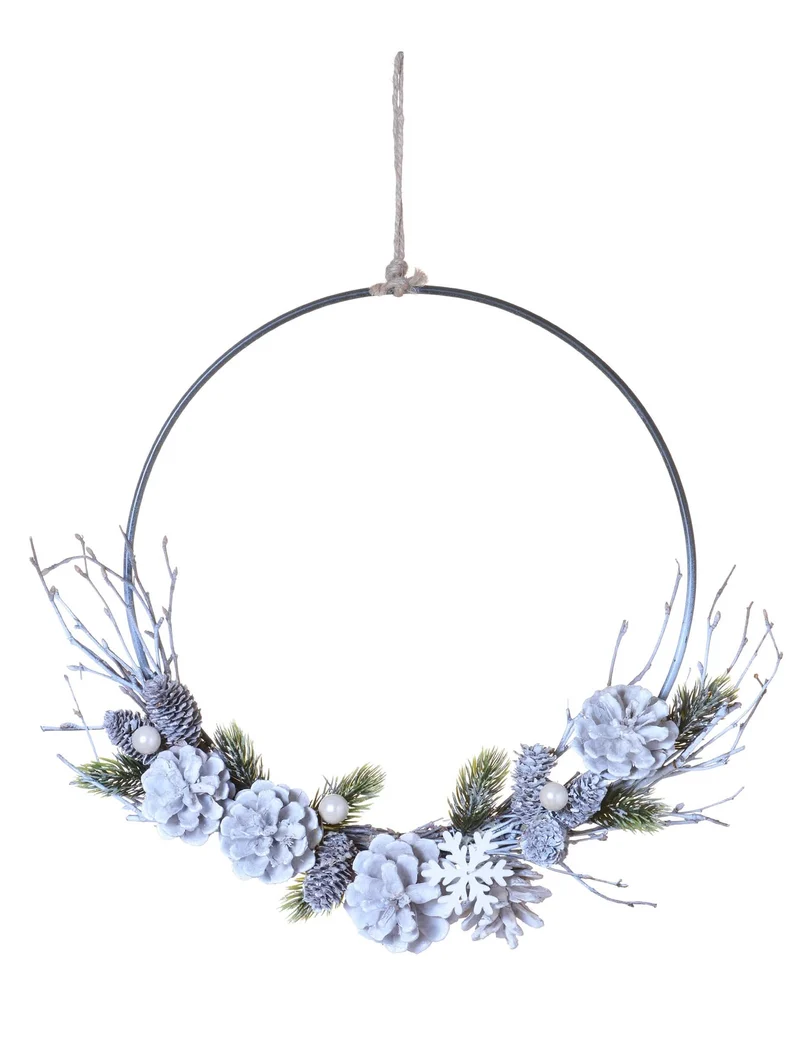Gefrosteter Tannenzapfen-Hängkranz 35 cm, polare Weihnachtsdekoration