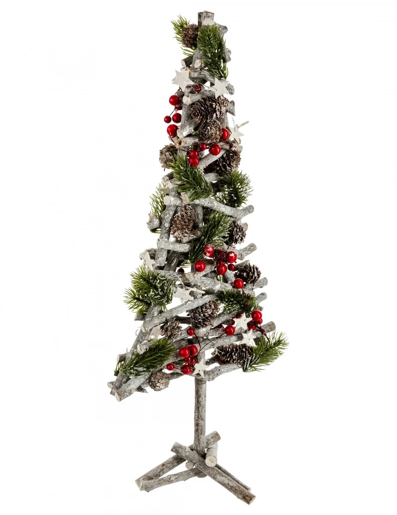 Holz-Weihnachtsbaum mit Beeren und Tannenzapfen 57 cm