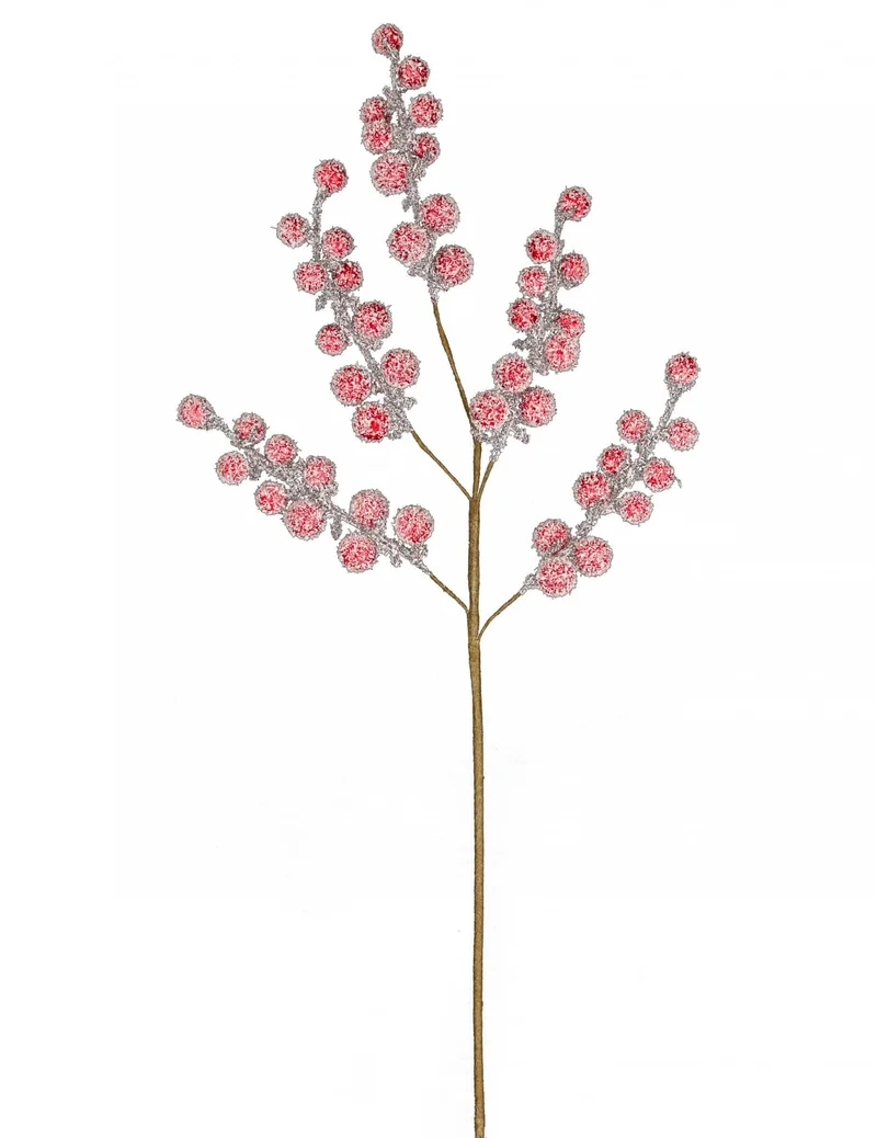 Zweig mit roten Eiskugeln 52 cm für Weihnachten