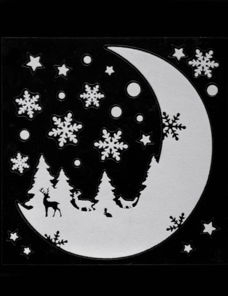 Fensteraufkleber Wintermond 30 x 30 cm weiß glitzernd