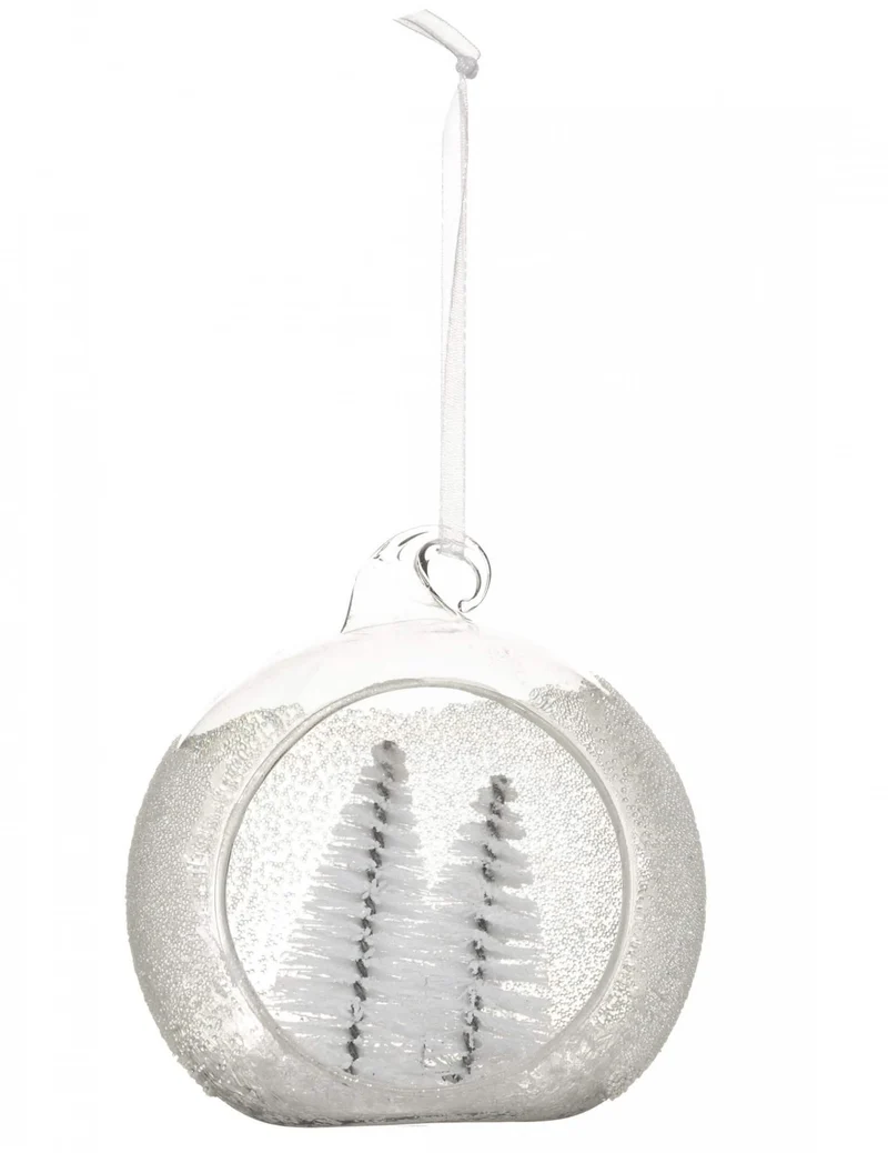 Weihnachtsbaumkugel aus gefrostetem Glas mit Tannenbäumen 8 cm Polardesign