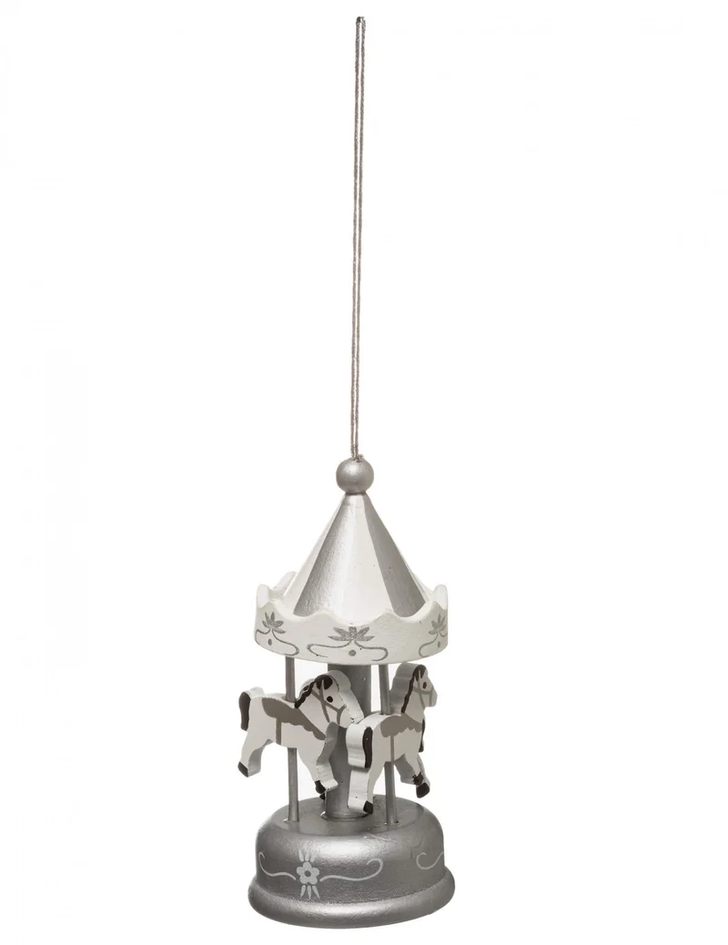 Christbaumschmuck Karussell silber 9 cm Holzpferde