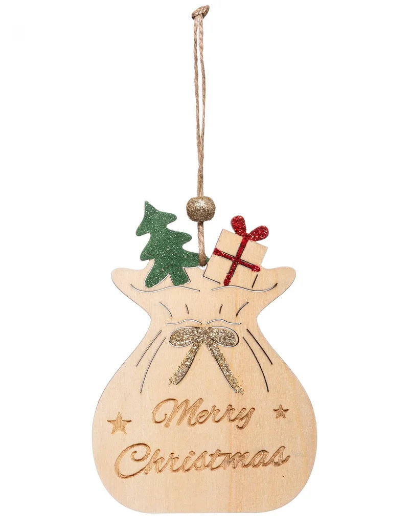 Hängedekoration aus Holz Sack des Weihnachtsmanns 11 cm