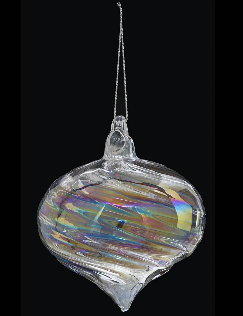 Weihnachtsglaskugel Tropfenform 8 cm irisierend