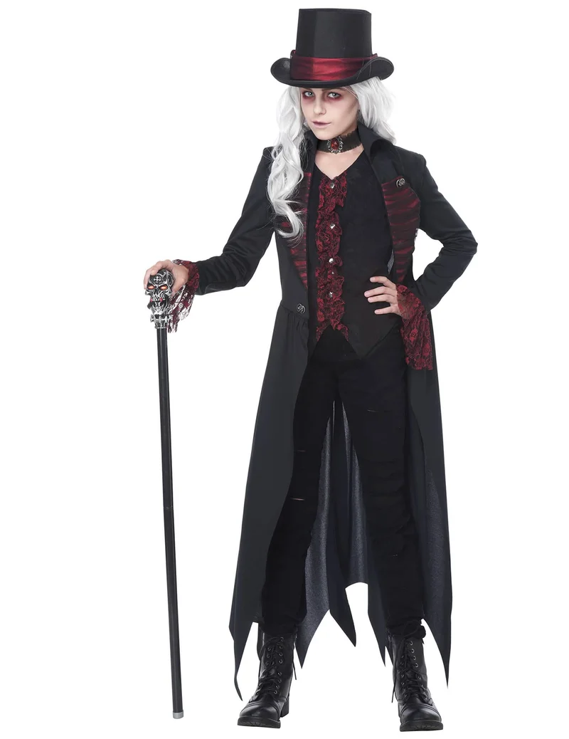Gotisches Vampirkostüm für Mädchen schwarz-rot