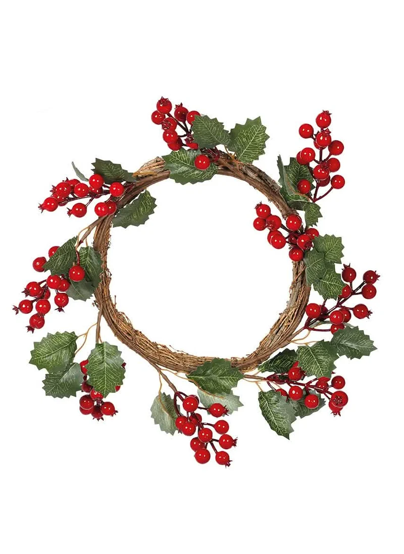 Stechpalmen- und rote Beerenkranz 32 cm, Weihnachtsdekoration