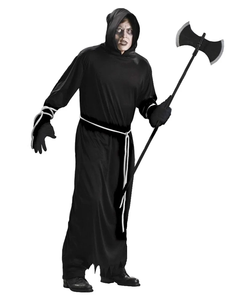 Schwarze Sensenmann Robe mit Kapuze