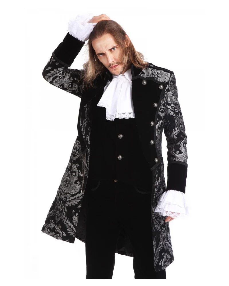 Gothic Aristokrat Herren Mantel Silber Schwarz