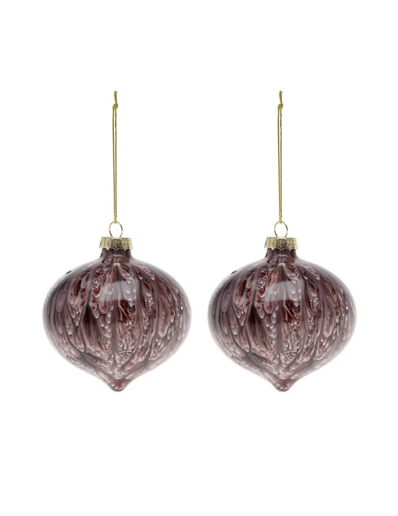 2 marmorierte rautenförmige Glas Christbaumkugeln braun 8 cm Rinden-Effekt