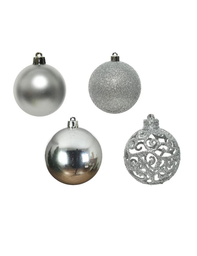16 Kleine silberne Weihnachtskugeln 6 cm mit verschiedenen Effekten