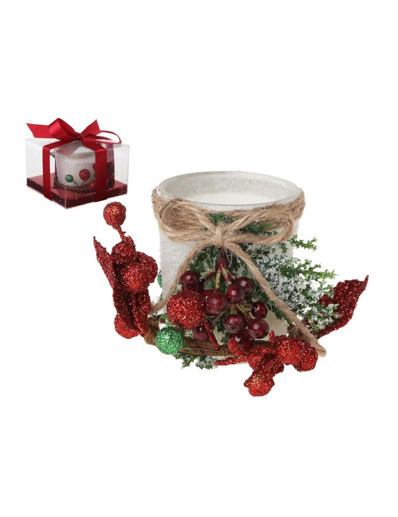 Windlicht aus Glas rote Beeren 10cm