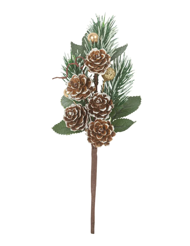 Deko-Tannenzweig mit Schneekiefern, goldglitzernd, 20 cm