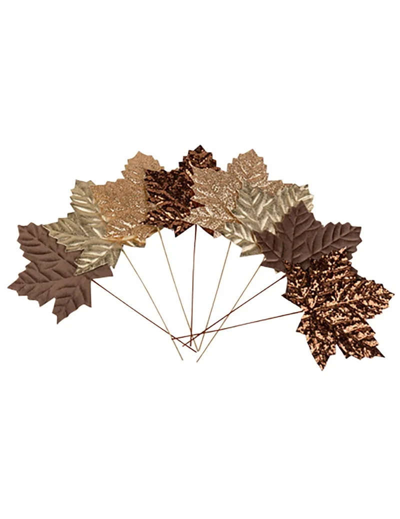 8 Feuilles d'érable champagne chocolat et dorées 12 cm