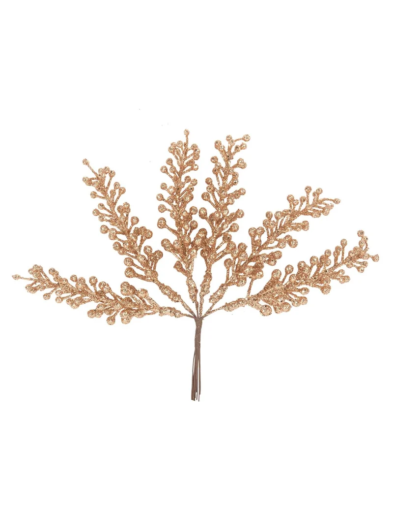 6 Roségold Glitzerbeeren-Zweige 17 cm am Stiel