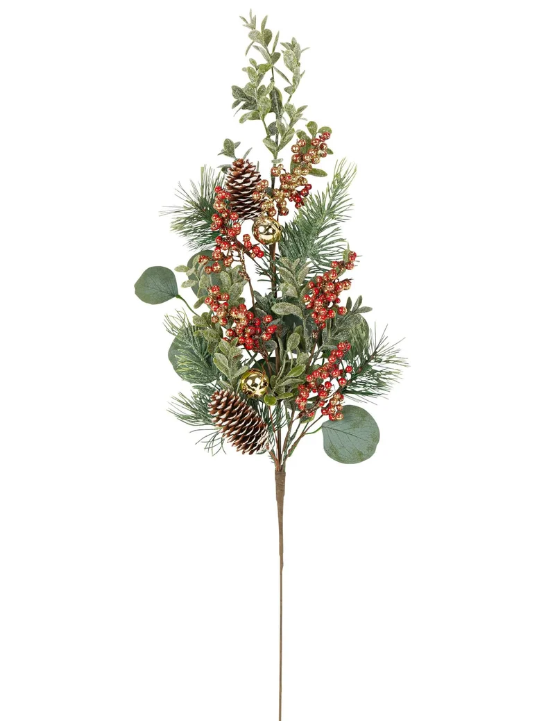 Traditioneller Eukalyptuszweig mit Glöckchen und Tannenzapfen 70 cm dekorativ