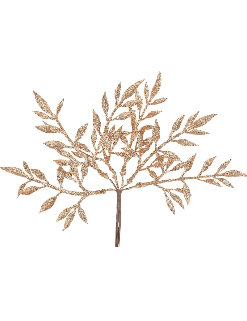 6 roségoldene Glitzerzweige auf Stiel 18 cm für Dekoration