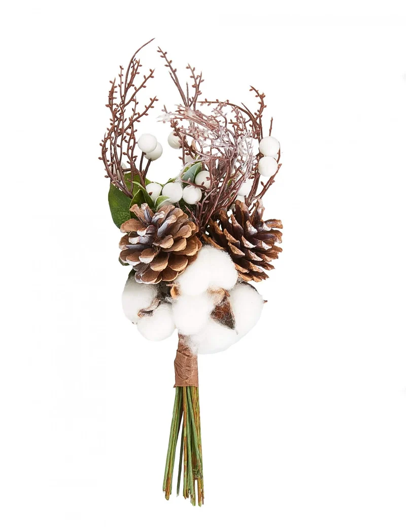 Bouquet Baumwollblumen und Tannenzapfen 36 cm Naturdekoration