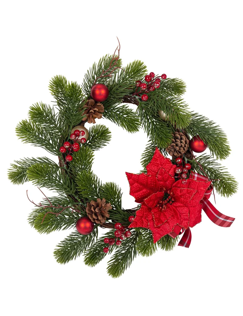 Traditioneller Tannen- und Weihnachtsstern-Kranz 40 cm Weihnachtsdekoration