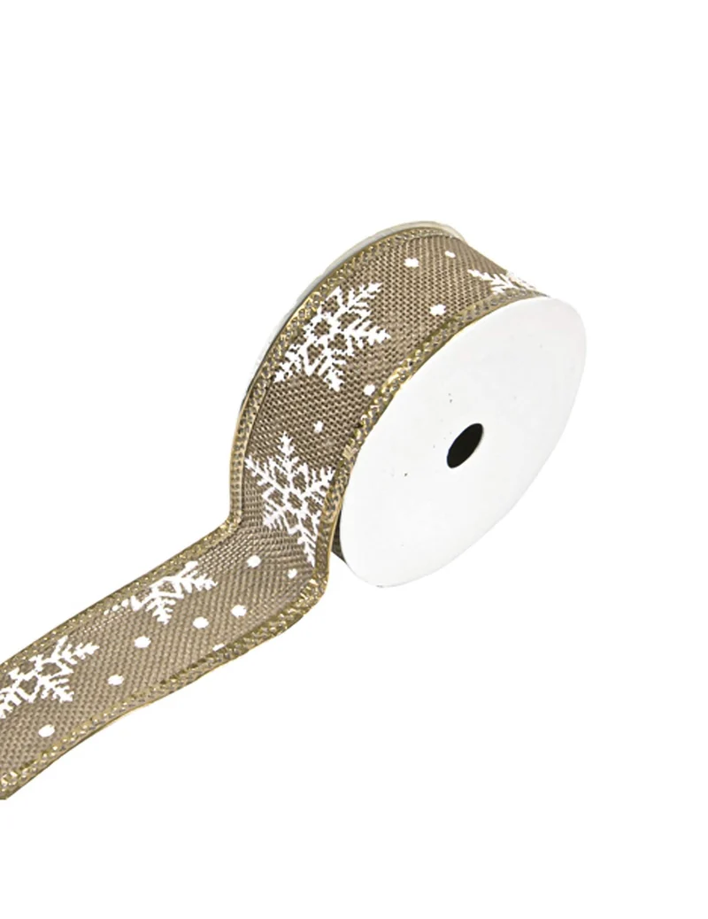 Jute-Effekt-Band, Polarschneeflocken, weiß, 38 mm x 3 m für Weihnachtsdekoration