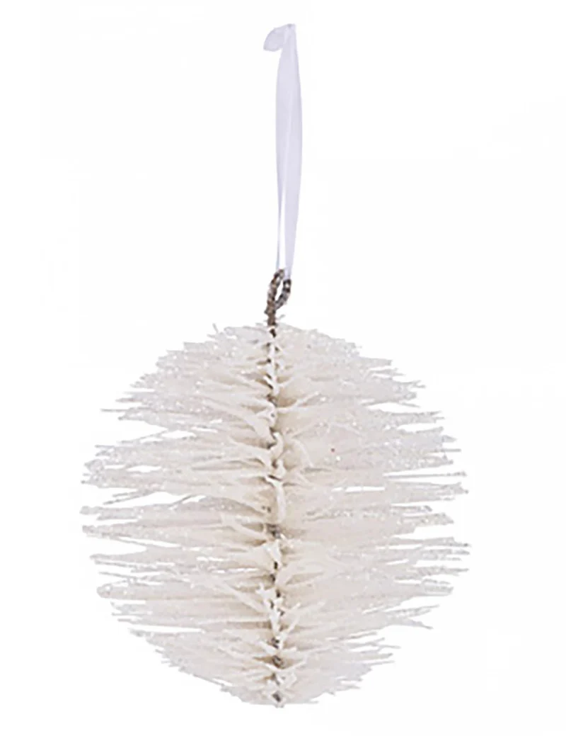 Weiße Glitzer-Weihnachtskugel 15 cm mit Ast-Effekt