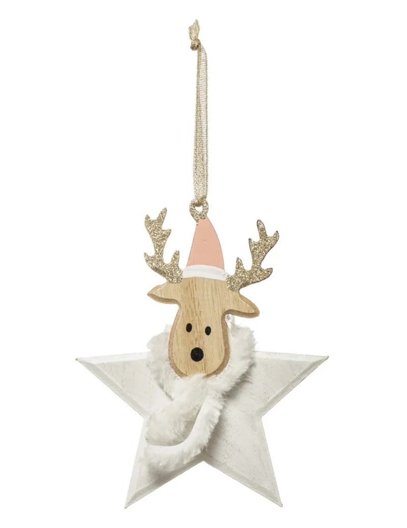 Weihnachtsbaumschmuck aus Holz: Rentier-Stern, 14 cm
