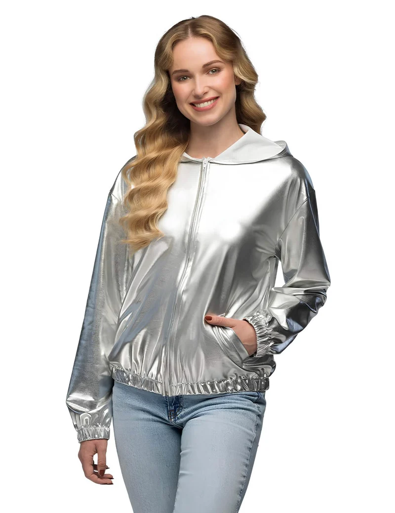 Silberne Metallic-Kapuzenjacke für Erwachsene
