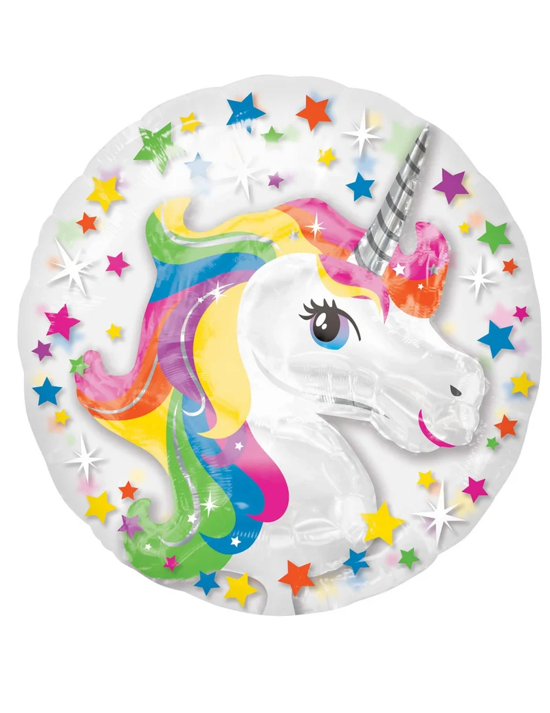 Einhorn Aluminiumballon 60 x 60 cm rund Regenbogen
