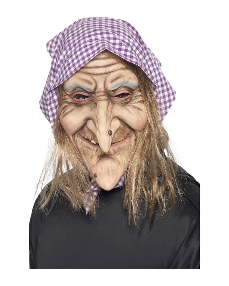 Fiese Hexen Maske mit Kopftuch