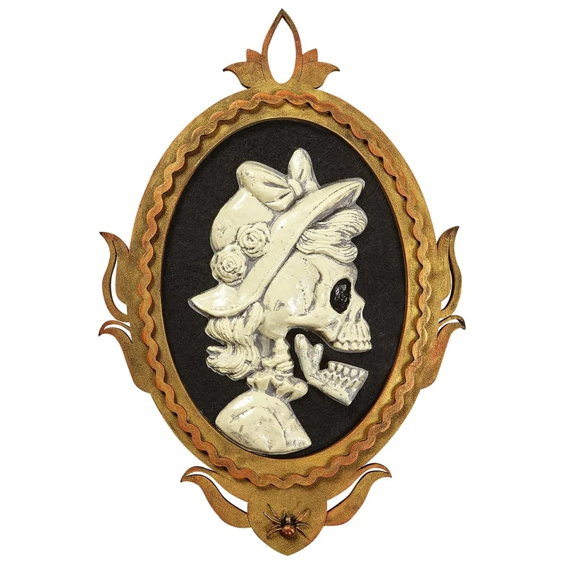 Halloween Türschild Skelett Lady mit Bewegungslicht und Sound 48cm