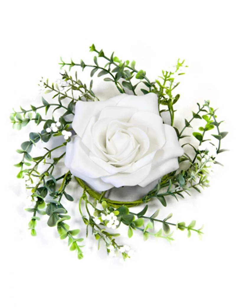 Tischgesteck rosa und weißes Laub 18 cm Kunstblume