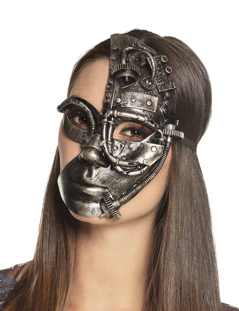 Steampunk-Maske Roboter für Damen Kostümzubehör grau