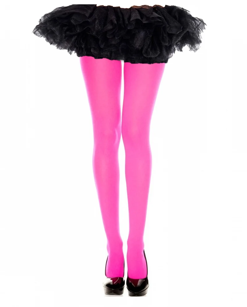 Neonpinke Nylon Strumpfhose Blickdicht