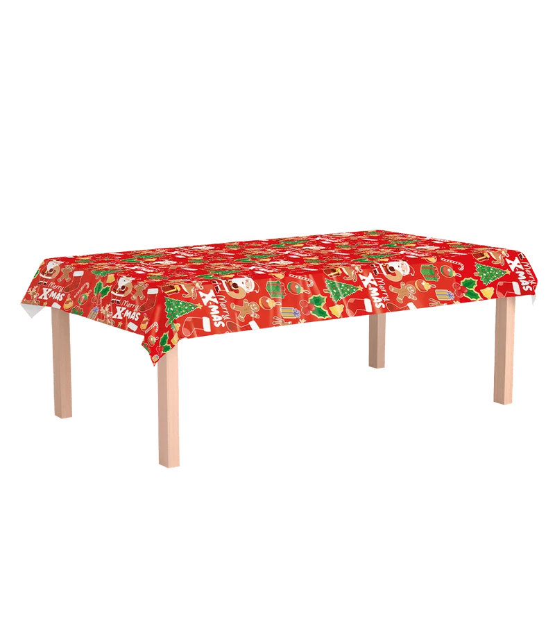 Weihnachts-Tischdecke Rot Weihnachtsfiguren 2,74m