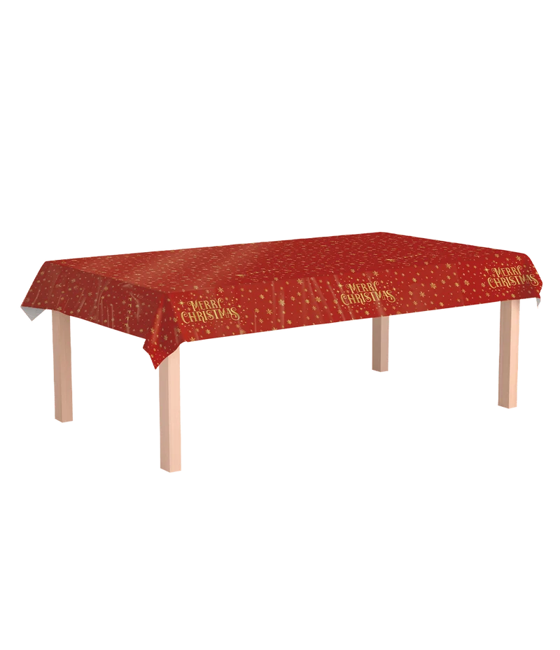 Weihnachtstischdecke Rot Gold Frohe Weihnachten 2,74m